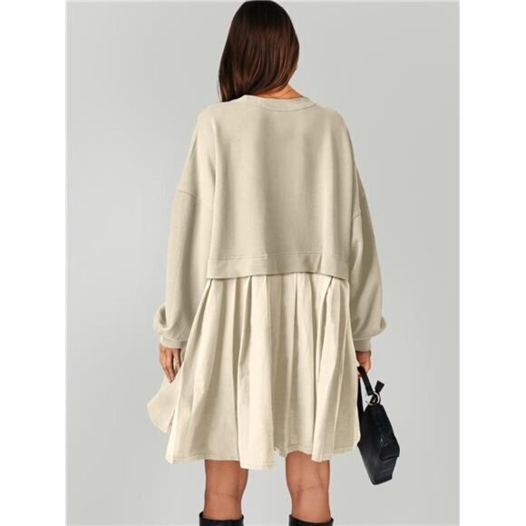 Women Fall Oversized Sweatshirts Hoodie Long Sleeve Crewneck Pleated Dress - Picture 5 of 6